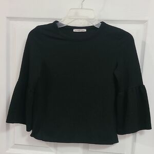 Zara Black Boxy Bell Sleeve Blouse